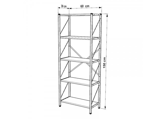 Βιβλιοθήκη Bimblem pakoworld καρυδί με μαύρο μέταλλο 60x30x150εκ