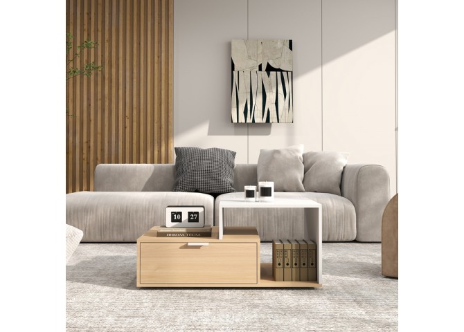 Τραπέζι σαλονιού Vople pakoworld σε φυσική-λευκή απόχρωση 90x50x40εκ