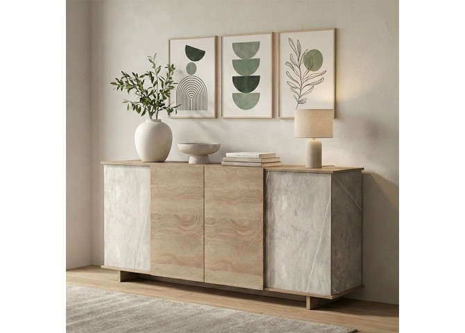 Μπουφές Zafore pakoworld sonoma - γκρι μπεζ όψη μαρμάρου 180x45x80εκ