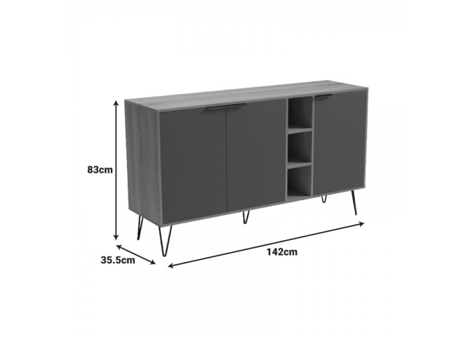Μπουφές Balain pakoworld sonoma-ανθρακί 142x35.5x83εκ