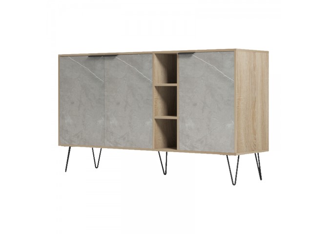 Μπουφές Balain pakoworld sonoma-γκρι μπεζ όψη μαρμάρου 142x35.5x83εκ