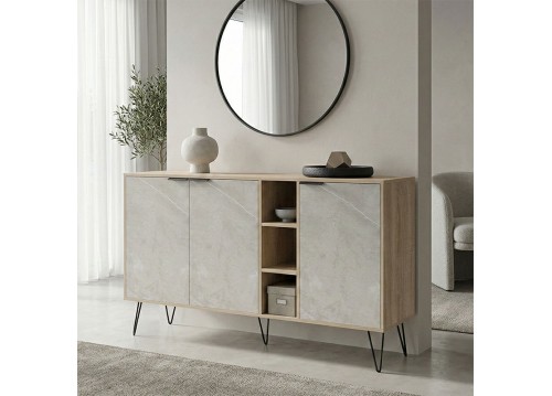 Μπουφές Balain pakoworld sonoma-γκρι μπεζ όψη μαρμάρου 142x35.5x83εκ