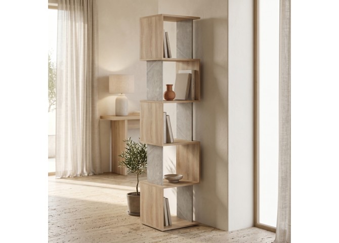 Βιβλιοθήκη Cubik pakoworld sonoma- γκρι μπεζ οψη μαρμάρου 35x30x161εκ