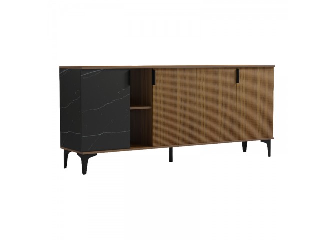 Μπουφές Riba pakoworld καρυδί-μαύρη όψη μαρμάρου 180x40x78εκ