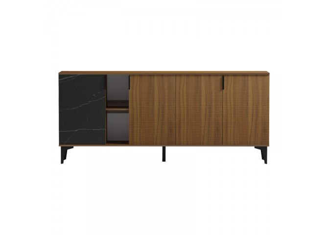 Μπουφές Riba pakoworld καρυδί-μαύρη όψη μαρμάρου 180x40x78εκ
