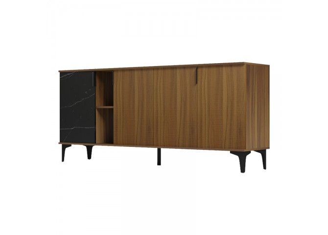 Μπουφές Riba pakoworld καρυδί-μαύρη όψη μαρμάρου 180x40x78εκ