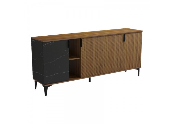 Μπουφές Riba pakoworld καρυδί-μαύρη όψη μαρμάρου 180x40x78εκ