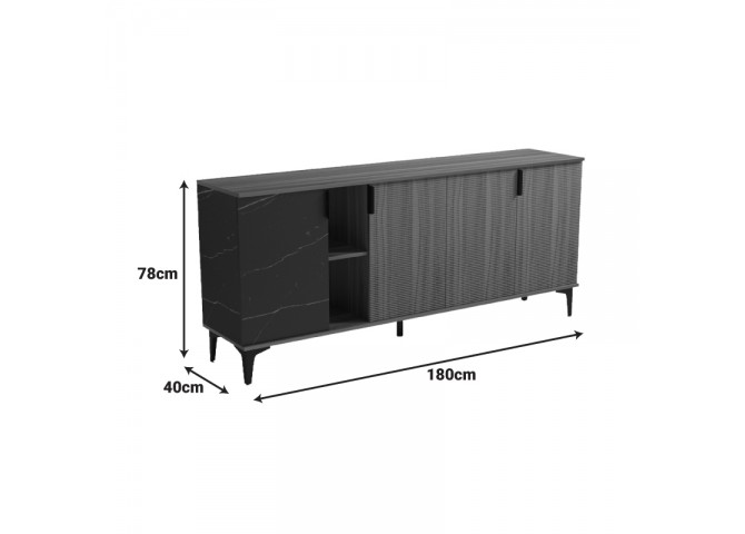 Μπουφές Riba pakoworld καρυδί-μαύρη όψη μαρμάρου 180x40x78εκ