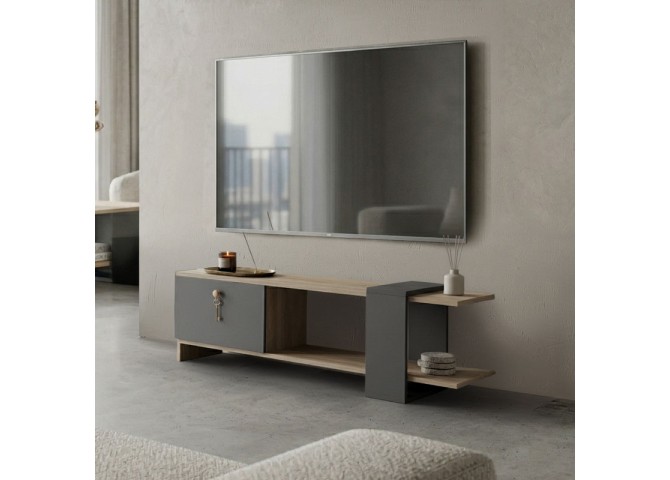 Έπιπλο τηλεόρασης Standi pakoworld σε sonoma-ανθρακί 120x25x36.8εκ