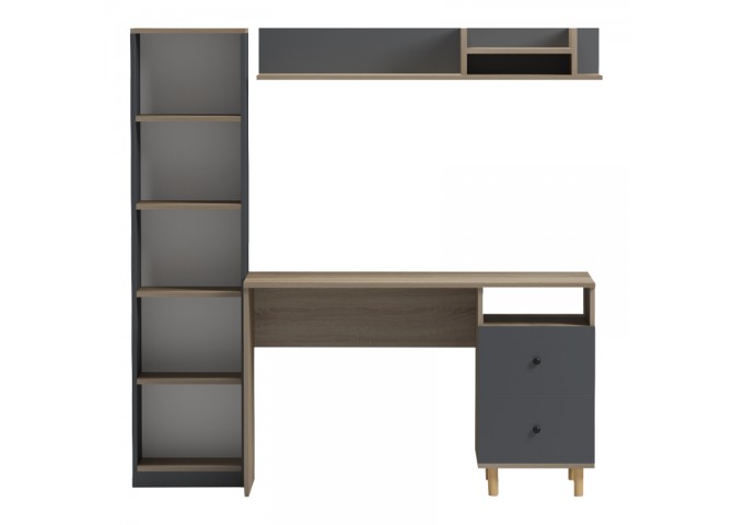 Σύνθεση γραφείου Kontor pakoworld sonoma-ανθρακί 120x50x160εκ