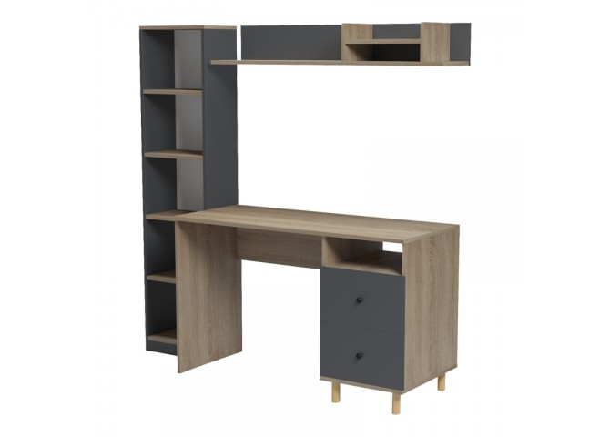Σύνθεση γραφείου Kontor pakoworld sonoma-ανθρακί 120x50x160εκ