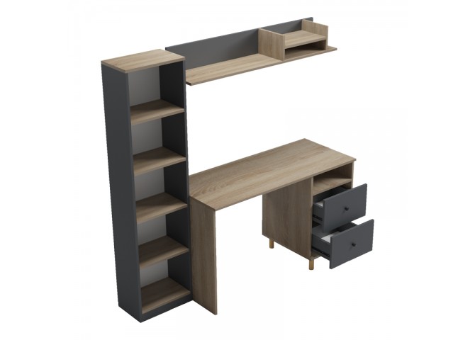 Σύνθεση γραφείου Kontor pakoworld sonoma-ανθρακί 120x50x160εκ