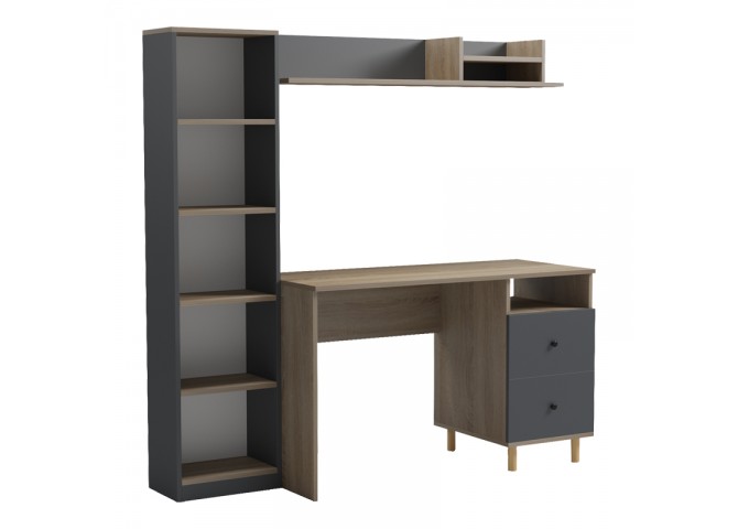 Σύνθεση γραφείου Kontor pakoworld sonoma-ανθρακί 120x50x160εκ