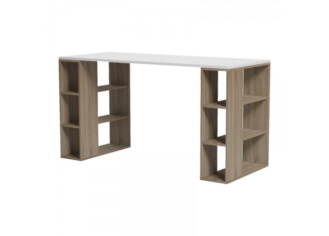 Γραφείο με ραφιέρα  Colmar pakoworld sonoma-λευκό 140x60x75εκ