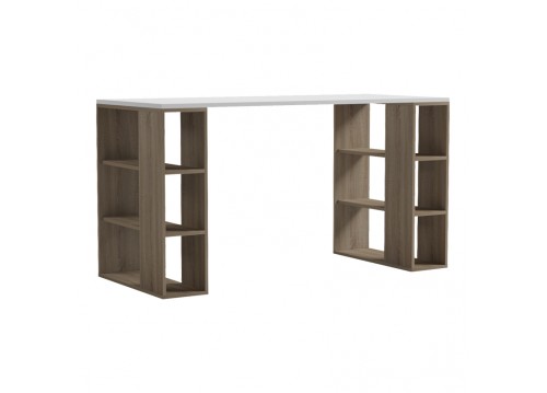 Γραφείο με ραφιέρα  Colmar pakoworld sonoma-λευκό 140x60x75εκ