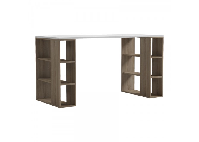 Γραφείο με ραφιέρα  Colmar pakoworld sonoma-λευκό 140x60x75εκ