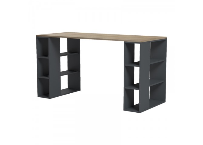 Γραφείο με ραφιέρα Colmar pakoworld ανθρακί- sonoma 140x60x75εκ
