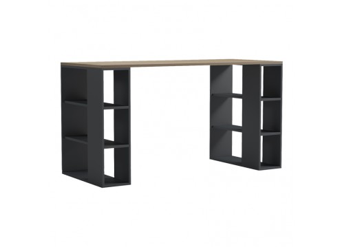 Γραφείο με ραφιέρα Colmar pakoworld ανθρακί- sonoma 140x60x75εκ