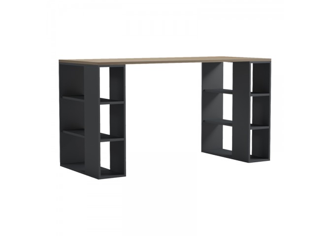 Γραφείο με ραφιέρα Colmar pakoworld ανθρακί- sonoma 140x60x75εκ