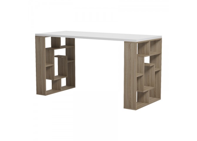 Γραφείο με ραφιέρα Labirent pakoworld sonoma-λευκό 140x60x75εκ