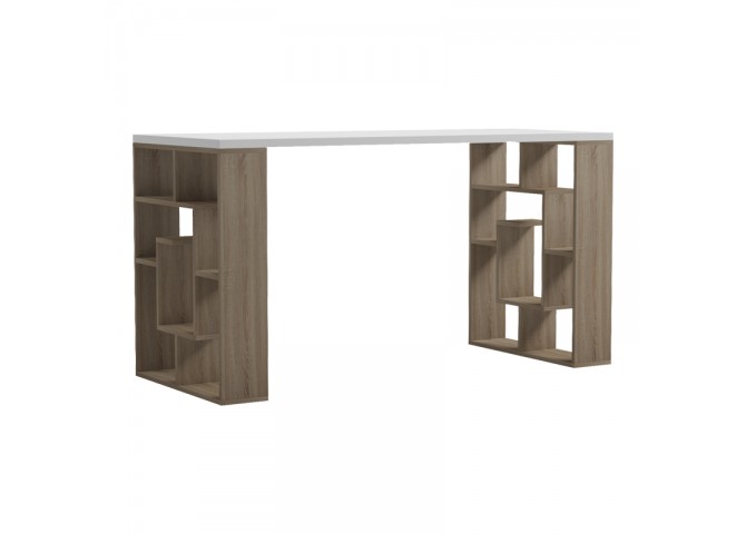 Γραφείο με ραφιέρα Labirent pakoworld sonoma-λευκό 140x60x75εκ