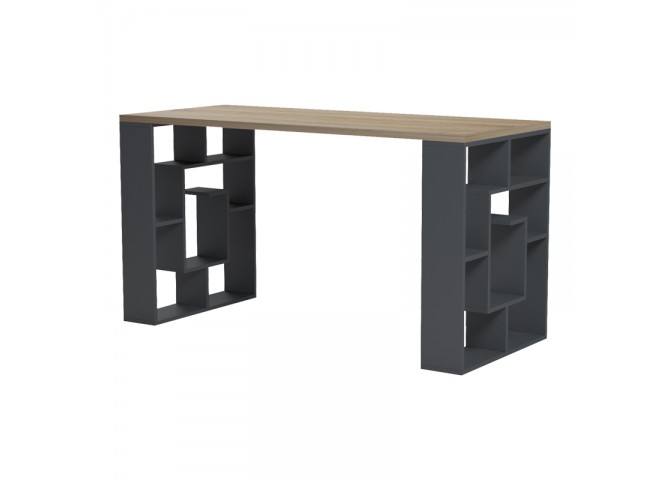 Γραφείο με ραφιέρα Labirent  pakoworld ανθρακί-sonoma 140x60x75εκ