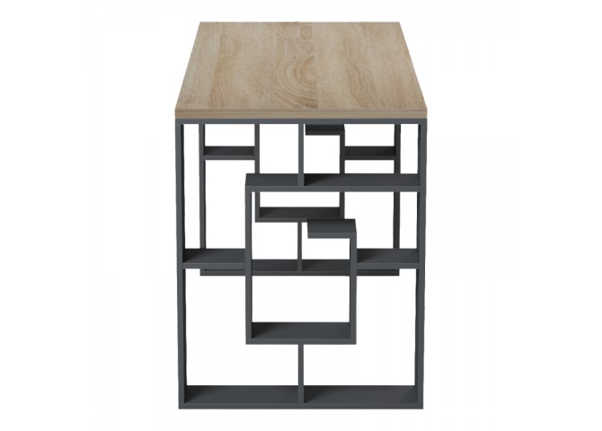 Γραφείο με ραφιέρα Labirent  pakoworld ανθρακί-sonoma 140x60x75εκ