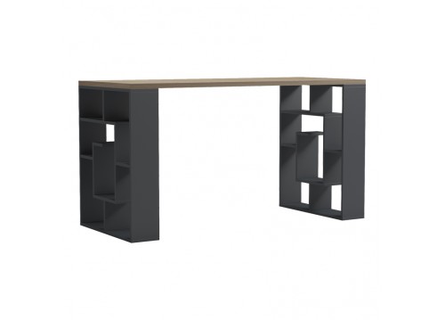 Γραφείο με ραφιέρα Labirent  pakoworld ανθρακί-sonoma 140x60x75εκ
