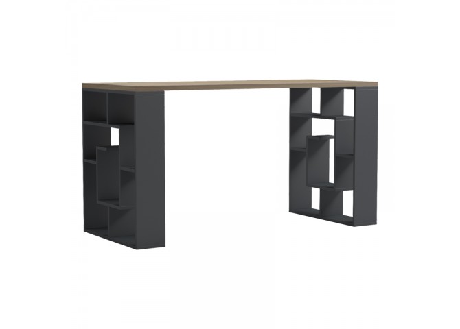 Γραφείο με ραφιέρα Labirent  pakoworld ανθρακί-sonoma 140x60x75εκ