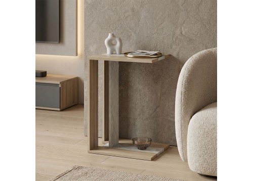 Βοηθητικό τραπέζι Muju pakoworld sonoma- μπεζ οψη μαρμάρου  30x40x55εκ