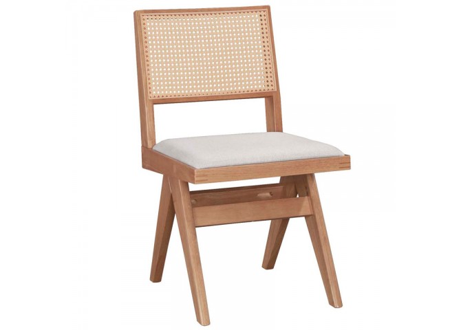Καρέκλα Winslow pakoworld ξύλο rubberwood ανοικτό καρυδί-pvc rattan φυσικό-ύφασμα γκρι