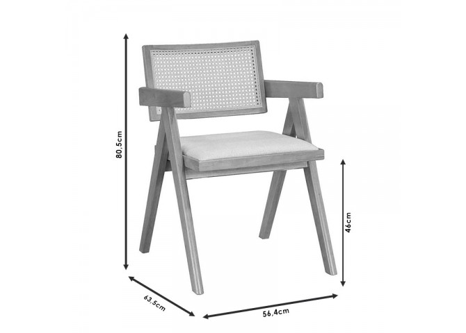 Πολυθρόνα Winslow pakoworld ξύλο rubberwood μαύρο-pvc rattan φυσικό-ύφασμα γκρι