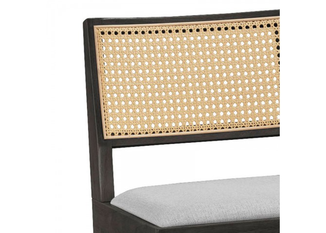 Σκαμπό bar Winslow pakoworld ξύλο rubberwood μαύρο-pvc rattan φυσικό-ύφασμα γκρι 44.5x46x98εκ
