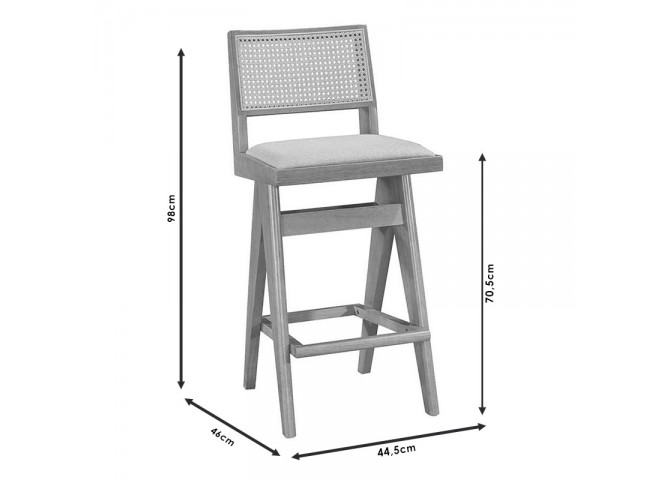 Σκαμπό bar Winslow pakoworld ξύλο rubberwood μαύρο-pvc rattan φυσικό-ύφασμα γκρι 44.5x46x98εκ