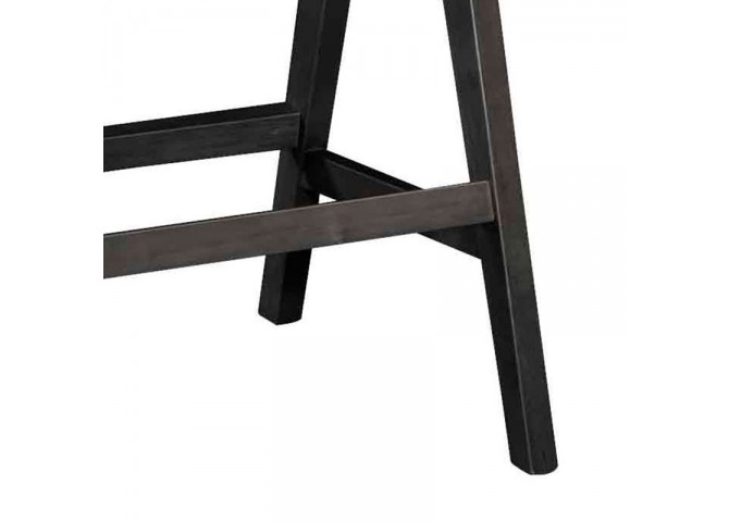 Σκαμπό bar Winslow pakoworld ξύλο rubberwood μαύρο-pvc rattan φυσικό-ύφασμα γκρι