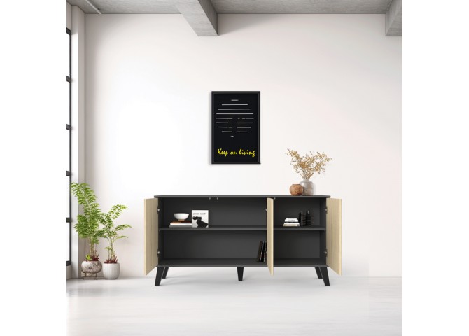 Μπουφές Billie pakoworld ανθρακί-sonoma 149x40x77εκ