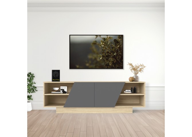 Έπιπλο τηλεόρασης Stevie pakoworld sonoma-ανθρακί 160x40x50εκ