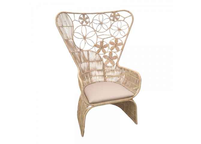 Πολυθρόνα Jake Inart με μπεζ μαξιλάρι-φυσικό rattan 110x86x145εκ