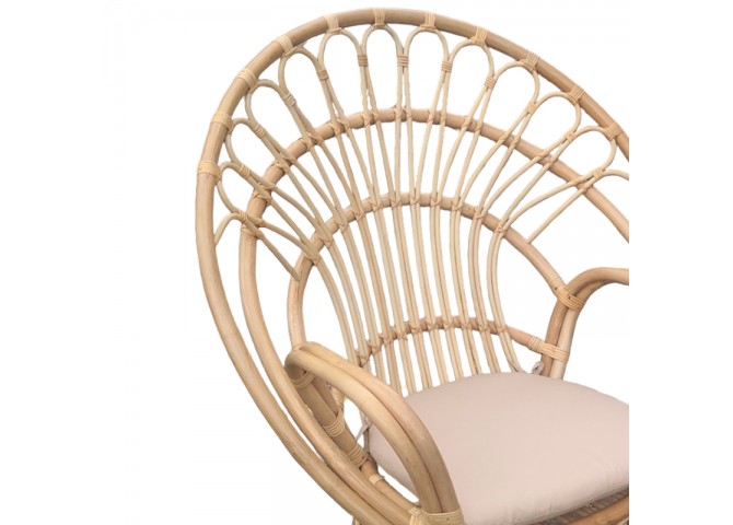 Πολυθρόνα Boloni Inart με μπεζ μαξιλάρι-φυσικό rattan 96x70x120εκ