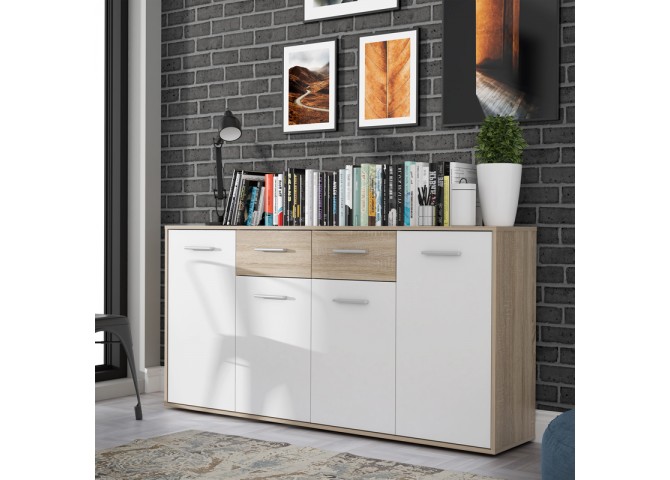 Μπουφές Drepen pakoworld μελαμίνη σε λευκό και sonoma χρώμα 162.3x34.2x81.7εκ
