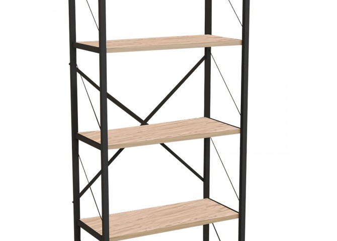 Βιβλιοθήκη Draizy pakoworld oak μελαμίνης-μαύρο μέταλλο 63x30x150εκ