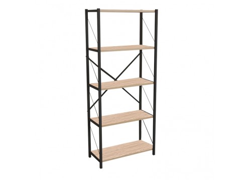 Βιβλιοθήκη Draizy pakoworld oak μελαμίνης-μαύρο μέταλλο 63x30x150εκ