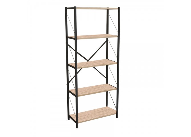 Βιβλιοθήκη Draizy pakoworld oak μελαμίνης-μαύρο μέταλλο 63x30x150εκ