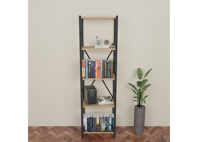 Βιβλιοθήκη Glase pakoworld oak μελαμίνης-μαύρο μέταλλο 40x30x150εκ