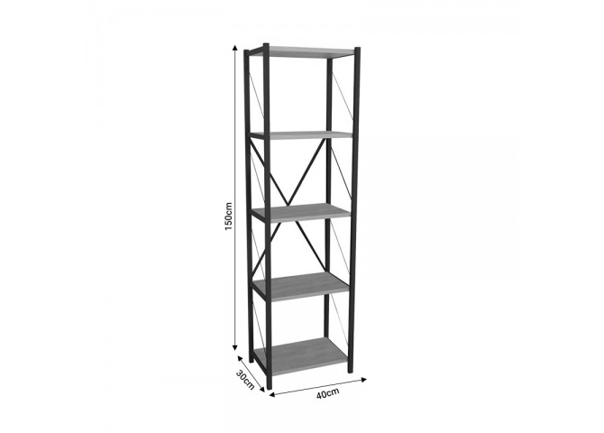 Βιβλιοθήκη Glase pakoworld oak μελαμίνης-μαύρο μέταλλο 40x30x150εκ