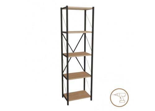 Βιβλιοθήκη Glase pakoworld oak μελαμίνης-μαύρο μέταλλο 40x30x150εκ