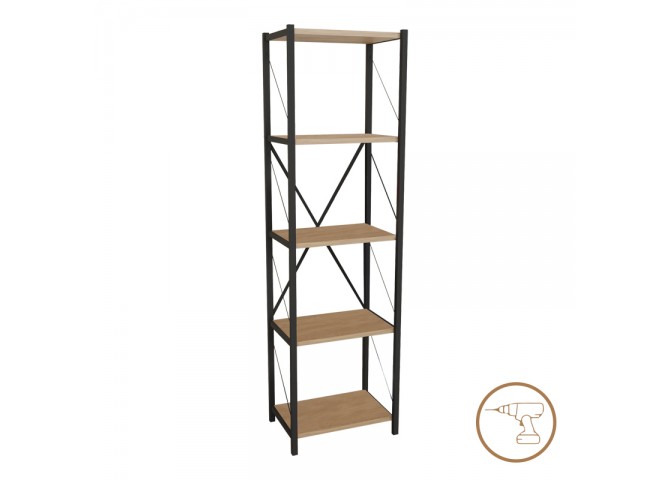 Βιβλιοθήκη Glase pakoworld oak μελαμίνης-μαύρο μέταλλο 40x30x150εκ