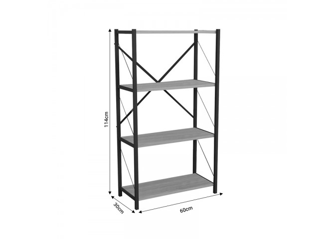 Βιβλιοθήκη Jackrey pakoworld oak μελαμίνης-μαύρο μέταλλο 60x30x114εκ