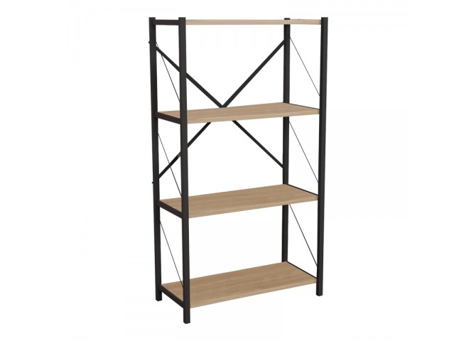 Βιβλιοθήκη Jackrey pakoworld oak μελαμίνης-μαύρο μέταλλο 60x30x114εκ