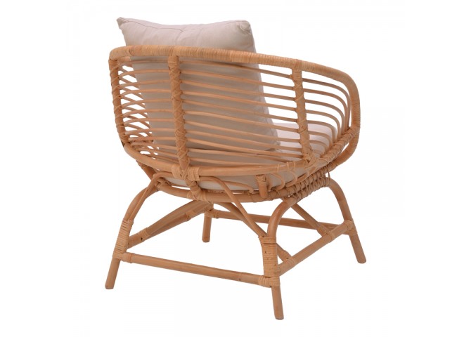 Πολυθρόνα Caxen pakoworld φυσικό rattan-λευκό μαξιλάρι 72x63x75εκ
